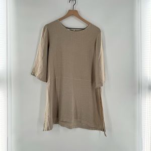 Bryn Walker Bre Round Neck 3/4 Sleeve Side Slit Hem Tunic Linen Lagenlook Size S